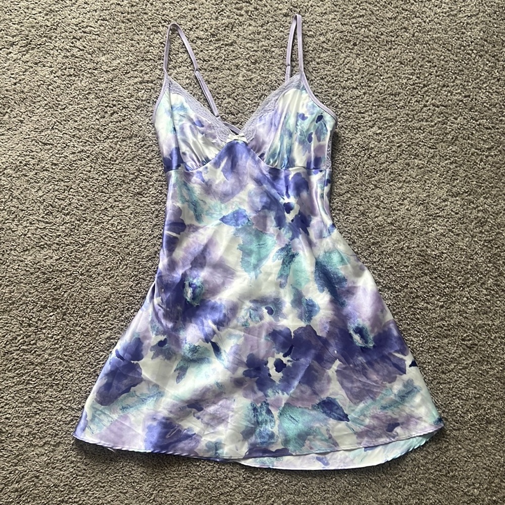 Night slip size small purple blue & white with Lavendar lace